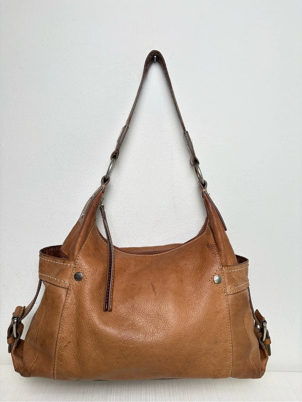 FOSSIL Vintage 90s Y2K RARE Leather Buckles Shoulder Hobo Bag Purse
